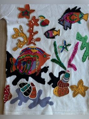 Sequin Embellished Ocean Fish Sweater - Multicolor